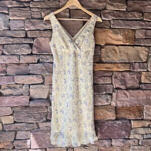 Vintage Y2K BUTTER Babydoll Yellow Floral Cottagecore Coquette MIDI Dress 7/8